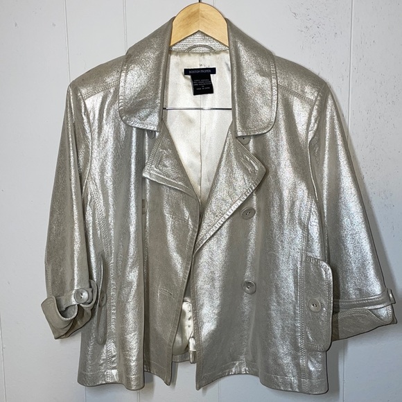 Boston Proper Silver Genuine Vintage Napa Leather Peacoat Jacket - Picture 3 of 17